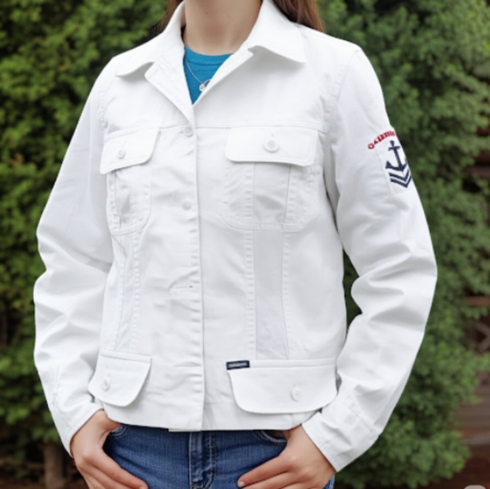 Faconnable Vintage 90s Womens White Denim Nautical Jean Jacket